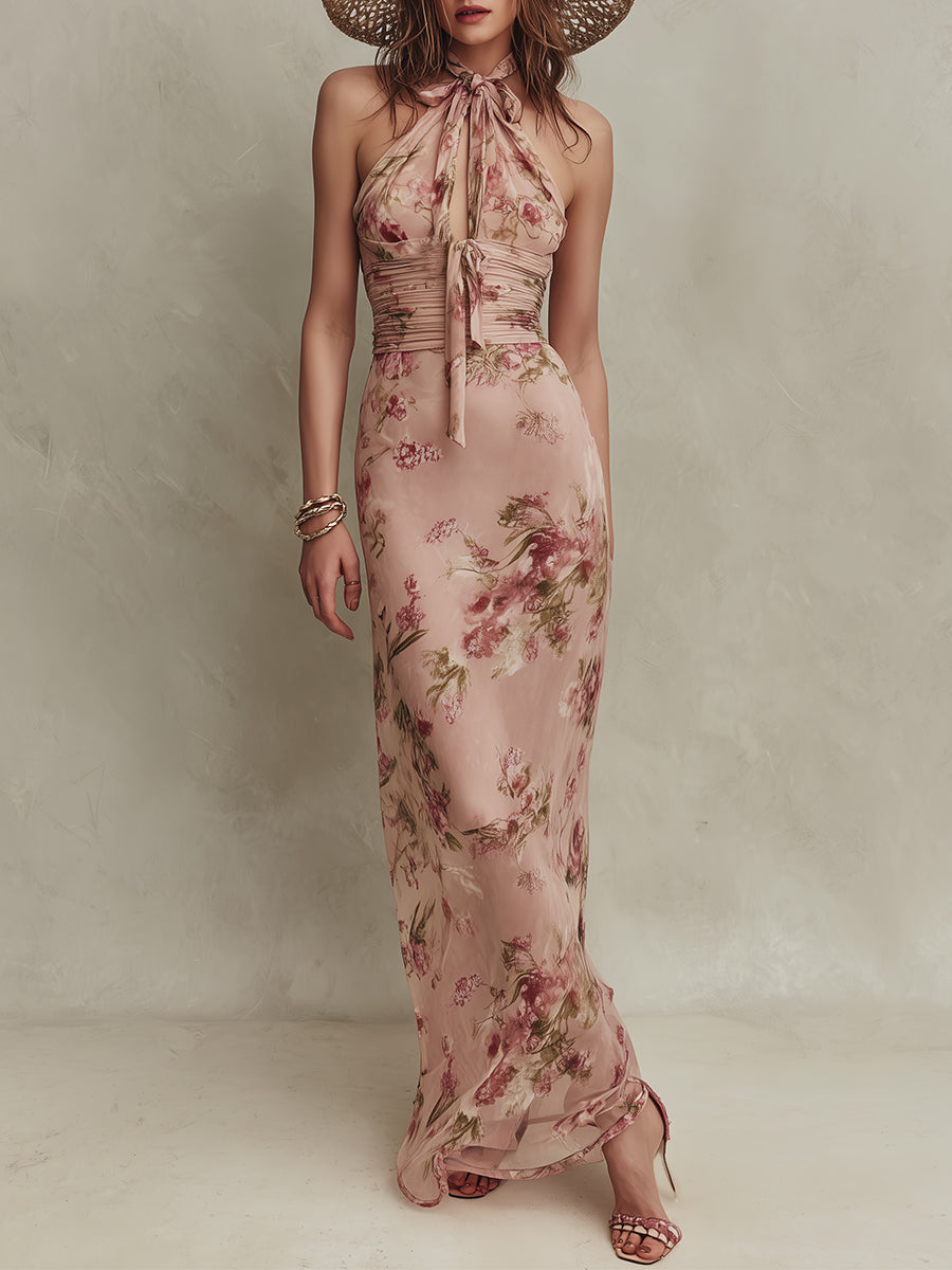 Bethany - rochie maxi elegantă din șifon floral cu decolteu tip gaură de cheie — imagine 2