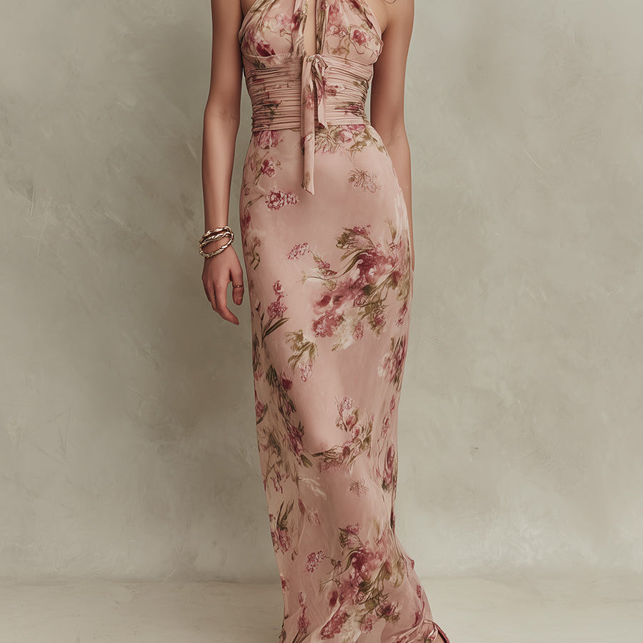 Bethany - rochie maxi elegantă din șifon floral cu decolteu tip gaură de cheie — imagine 2