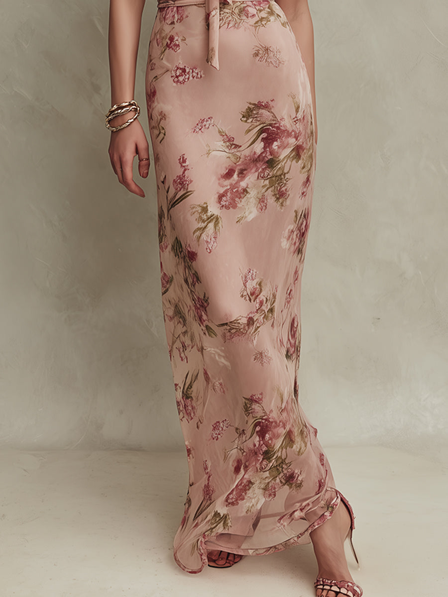 Bethany - rochie maxi elegantă din șifon floral cu decolteu tip gaură de cheie — imagine 4