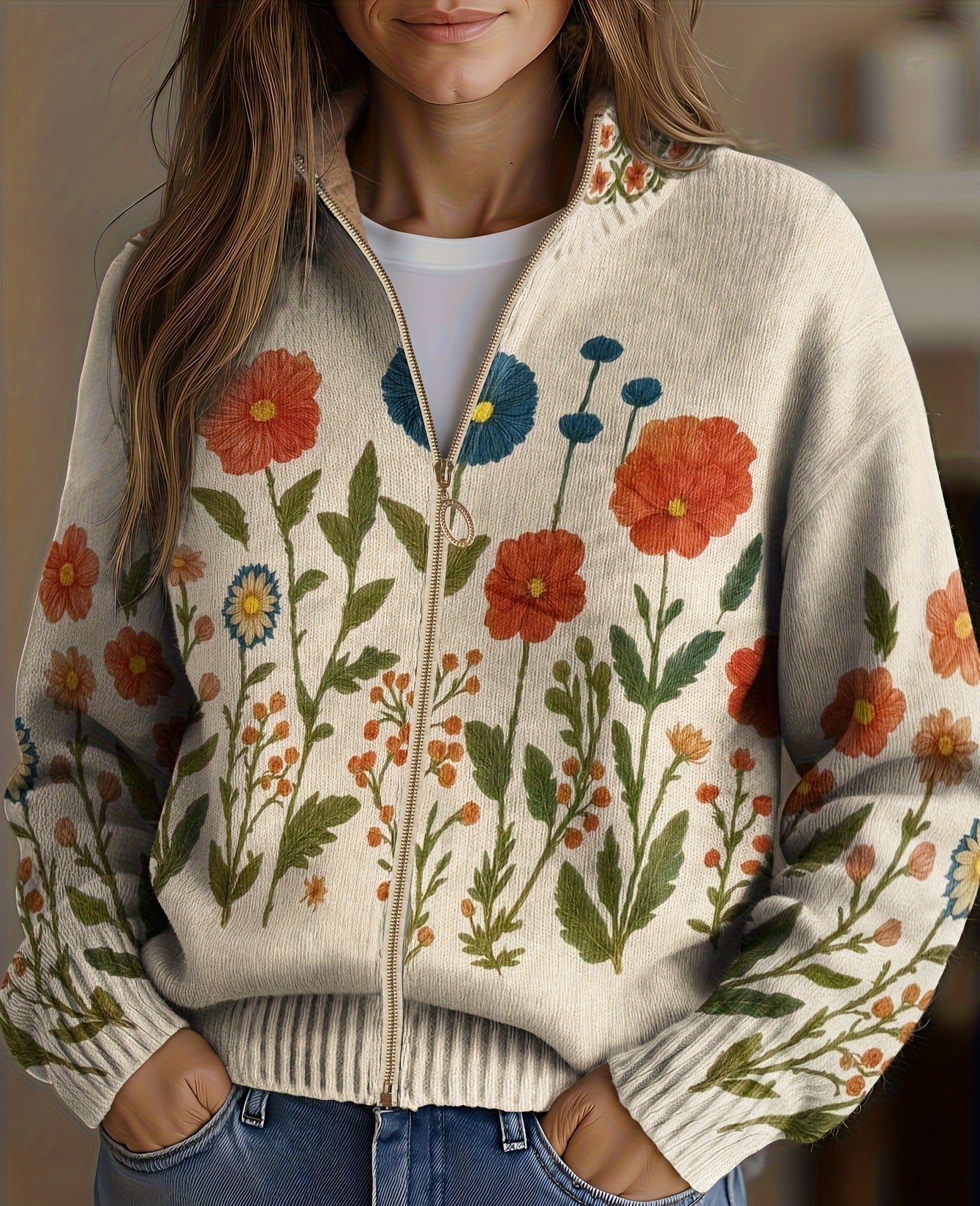 Brianna - Cardigan cu fermoar Wildflower Meadow — imagine 1