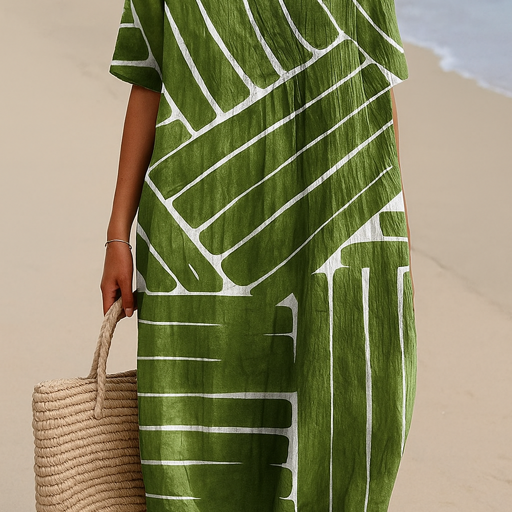 Brittany - rochie verde cu model geometric — imagine 2