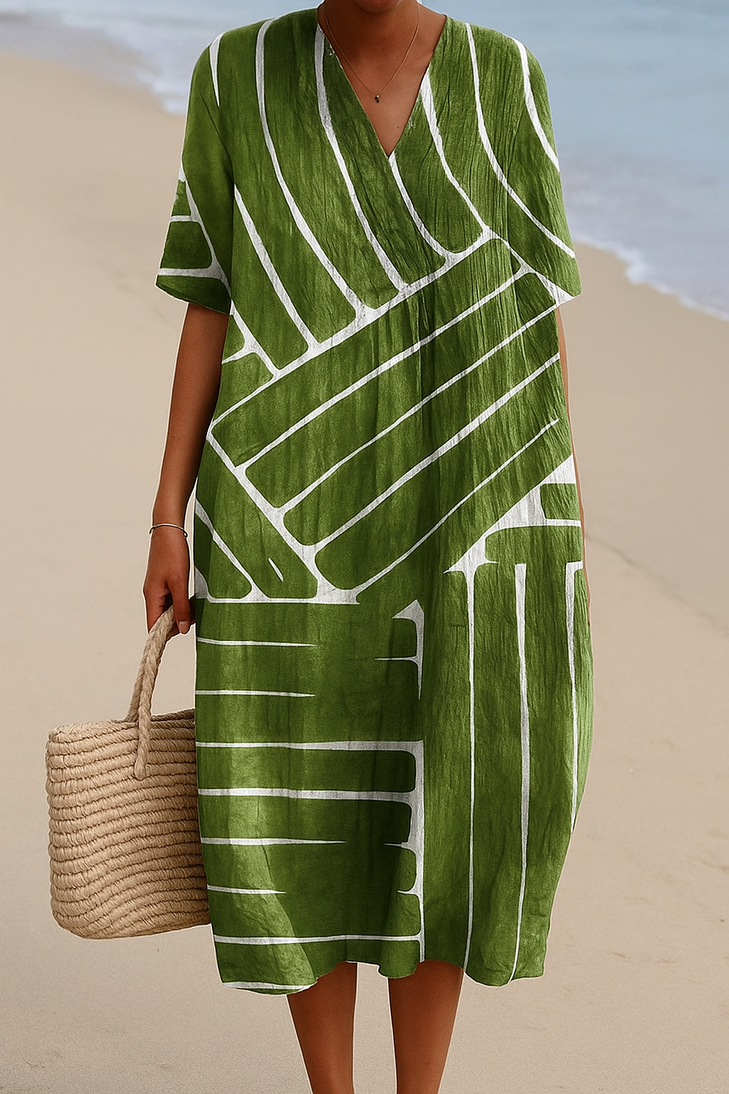Brittany - rochie verde cu model geometric — imagine 2