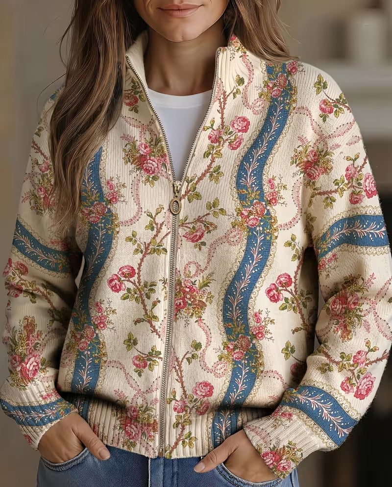 Camila - Cardigan cu imprimeu de trandafiri și panglici — imagine 1