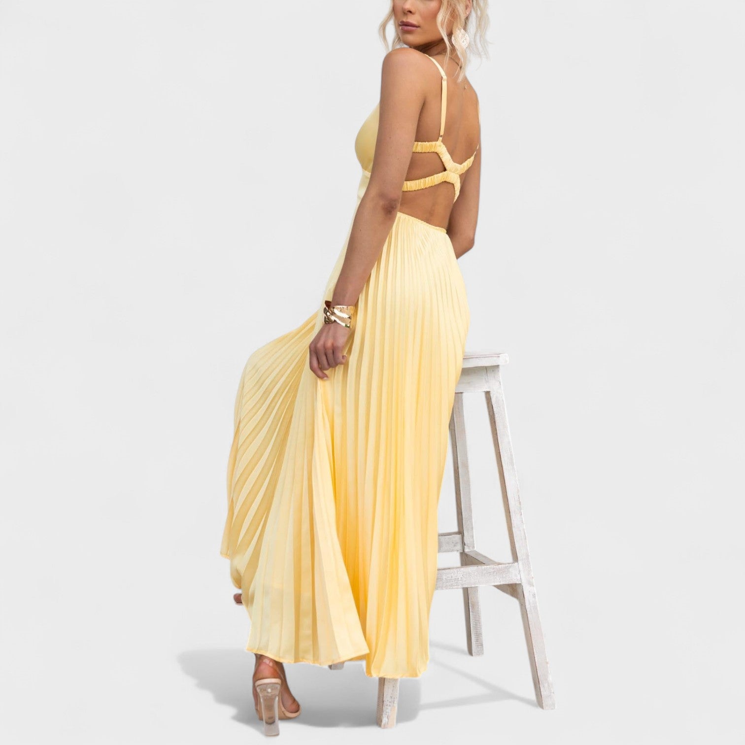 Carmen - rochie maxi plisată galbenă — imagine 2