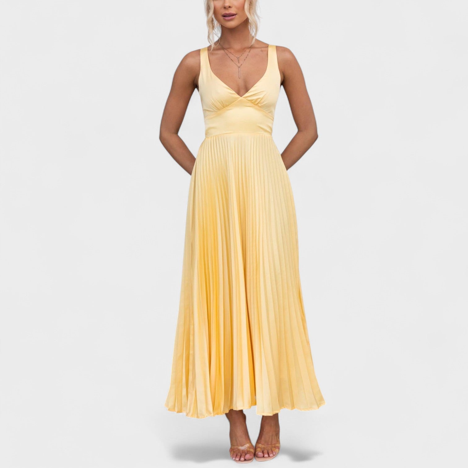 Carmen - rochie maxi plisată galbenă — imagine 3