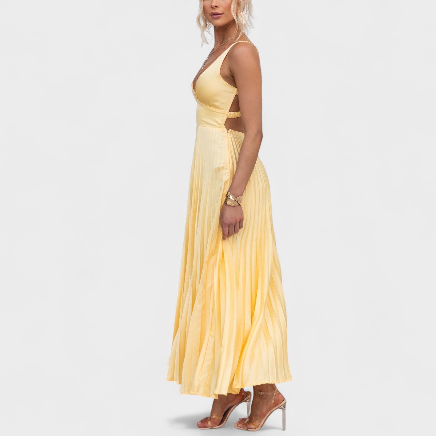 Carmen - rochie maxi plisată galbenă — imagine 4