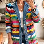 Caroline - Jachetă din denim cu imprimeu retro cu pene — imagine 1