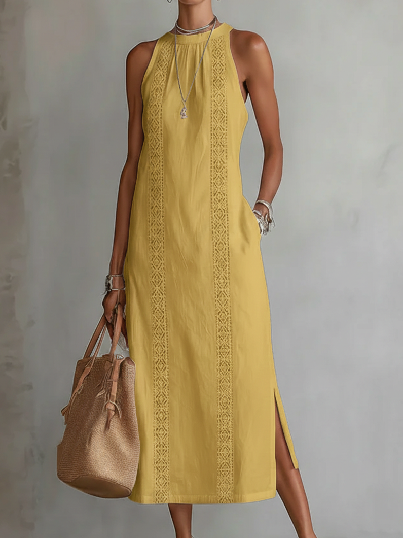 Cecilia - rochie midi fără mâneci cu detalii din dantelă — imagine 1