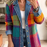 Chloe - Jachetă din denim cu model retro în carouri, model patchwork — imagine 1