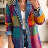 Chloe - Jachetă din denim cu model retro în carouri, model patchwork — imagine 1