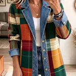 Claire - jachetă din denim în carouri retro cu imprimeu artistic — imagine 1
