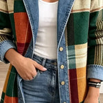 Claire - jachetă din denim în carouri retro cu imprimeu artistic — imagine 3