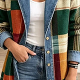 Claire - jachetă din denim în carouri retro cu imprimeu artistic — imagine 3