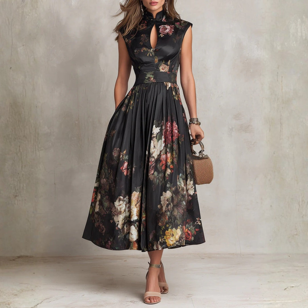 Courtney - Rochie midi plisată cu imprimeu floral și gaură de cheie — imagine 1