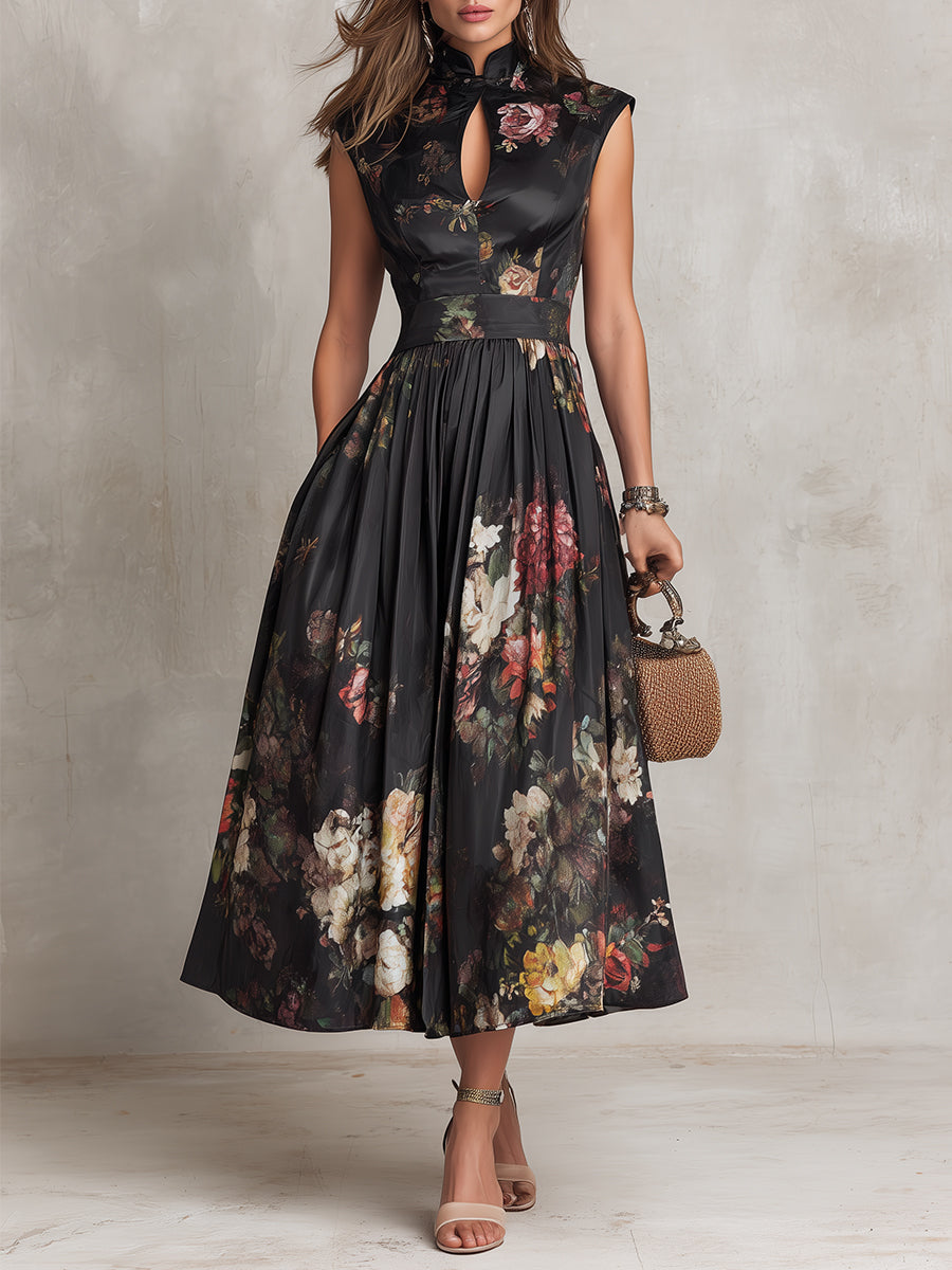 Courtney - Rochie midi plisată cu imprimeu floral și gaură de cheie — imagine 2