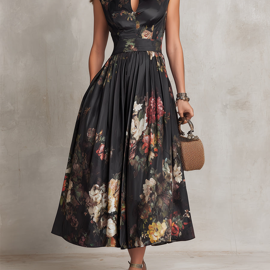 Courtney - Rochie midi plisată cu imprimeu floral și gaură de cheie — imagine 2