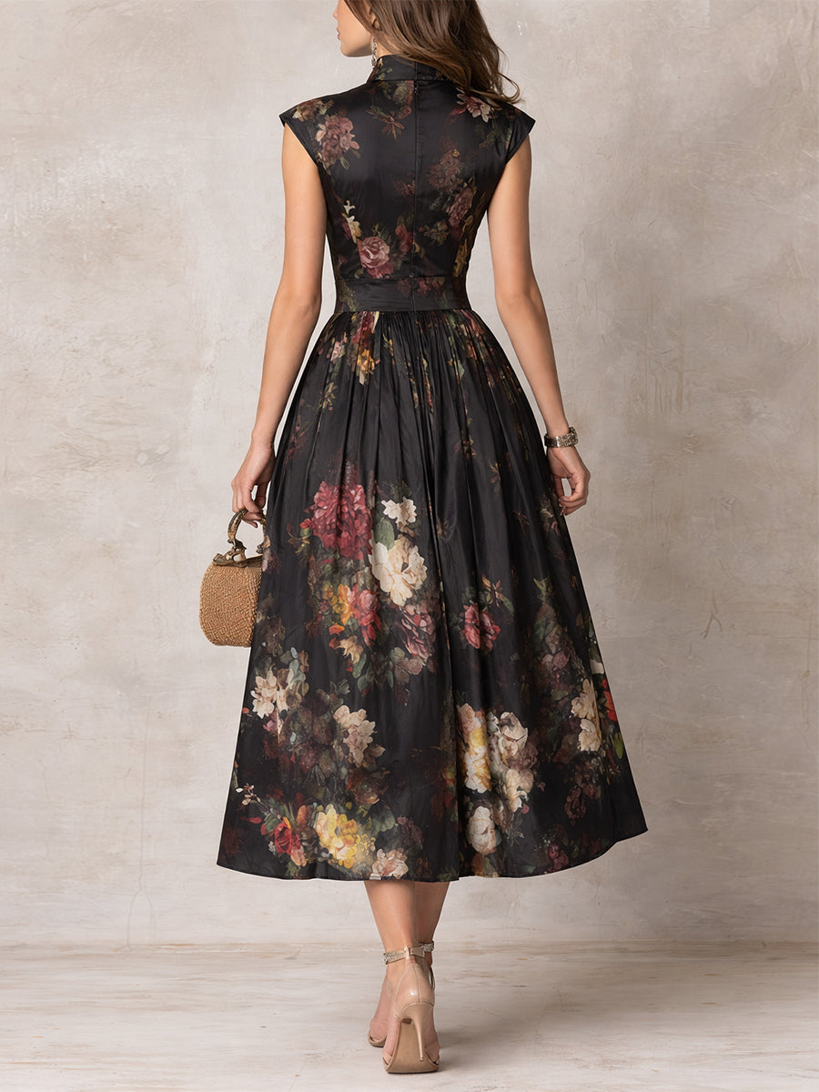 Courtney - Rochie midi plisată cu imprimeu floral și gaură de cheie — imagine 3
