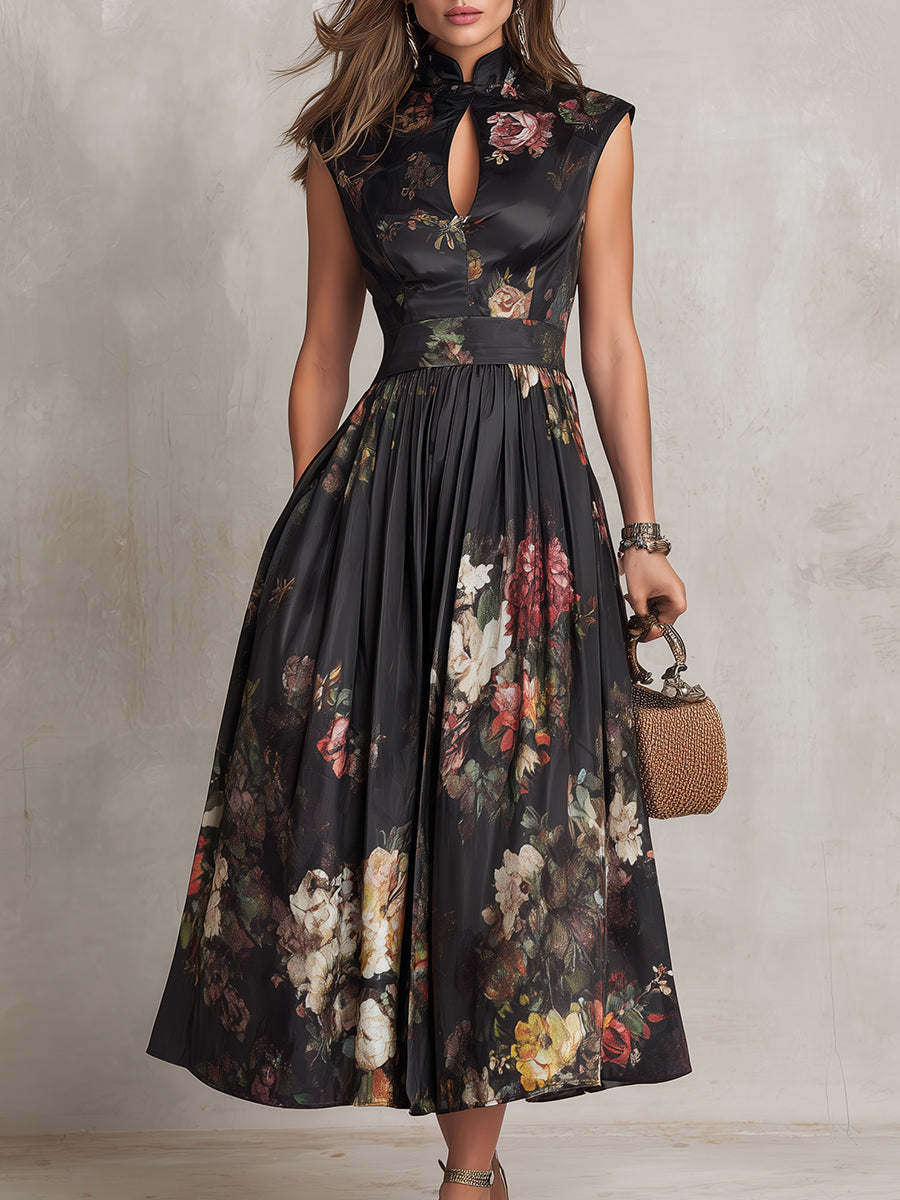 Courtney - Rochie midi plisată cu imprimeu floral și gaură de cheie — imagine 4