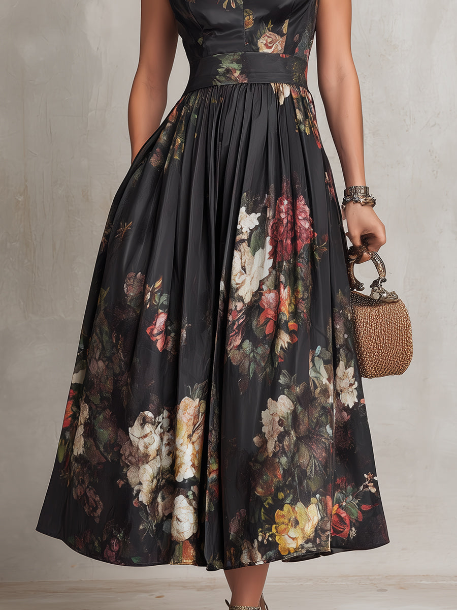 Courtney - Rochie midi plisată cu imprimeu floral și gaură de cheie — imagine 6