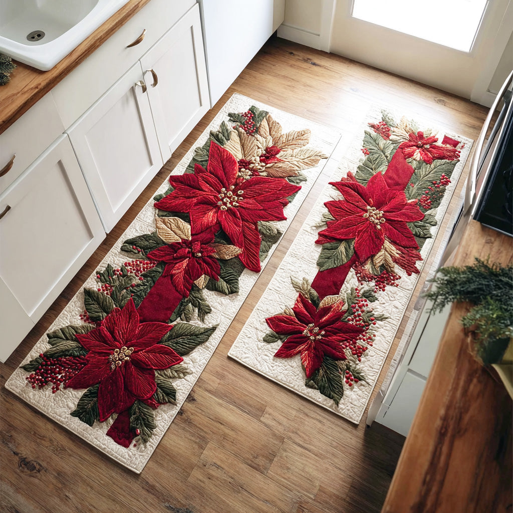 Covoraș de bucătărie antiderapant - Poinsettia stacojie de Crăciun — imagine 1