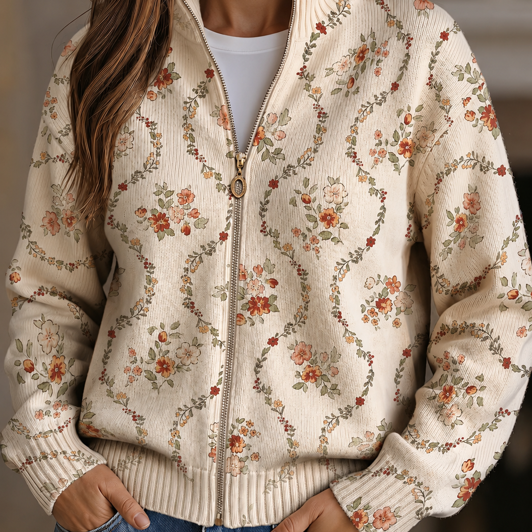 Danielle - cardigan de culoare crem cu un imprimeu floral delicat — imagine 1