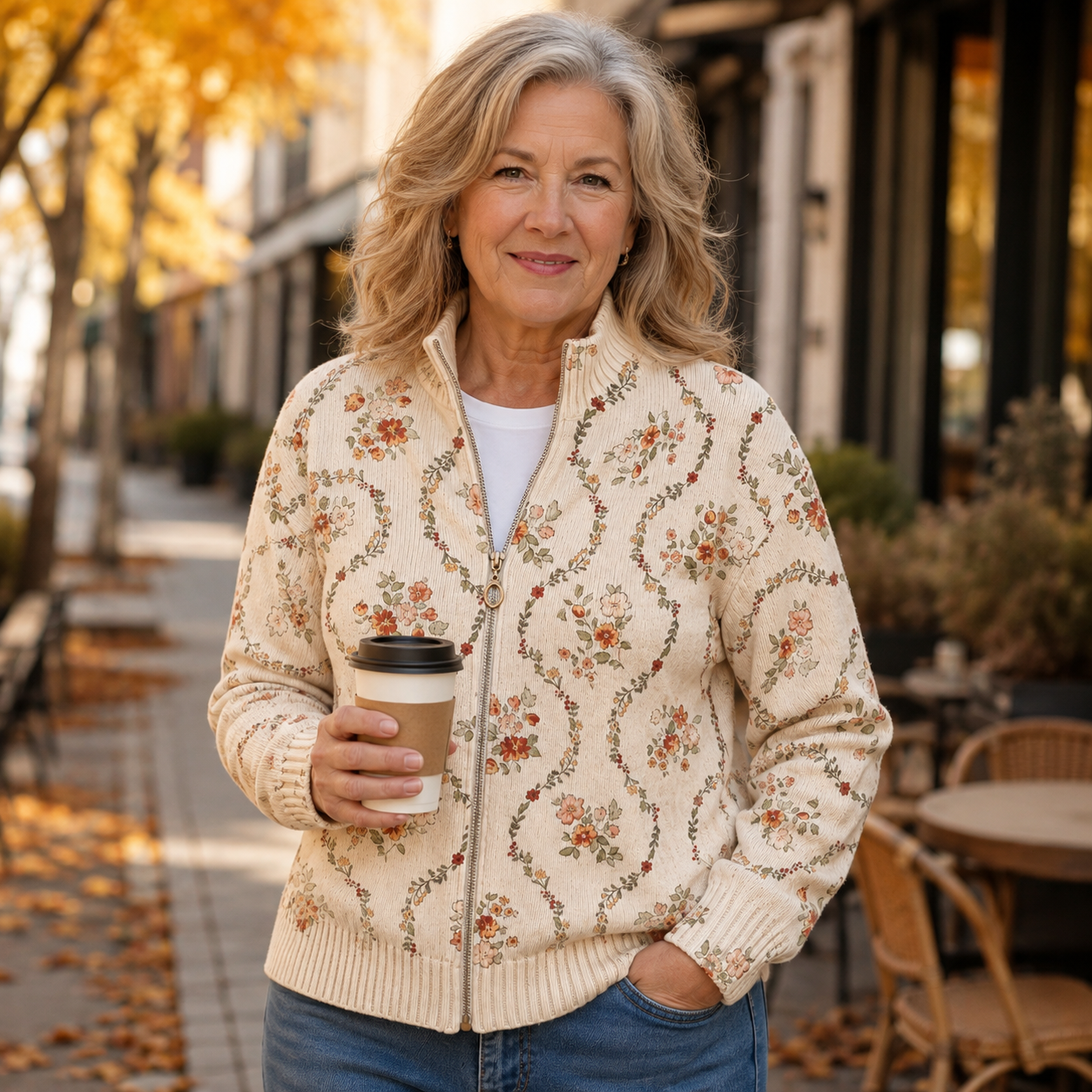 Danielle - cardigan de culoare crem cu un imprimeu floral delicat — imagine 2