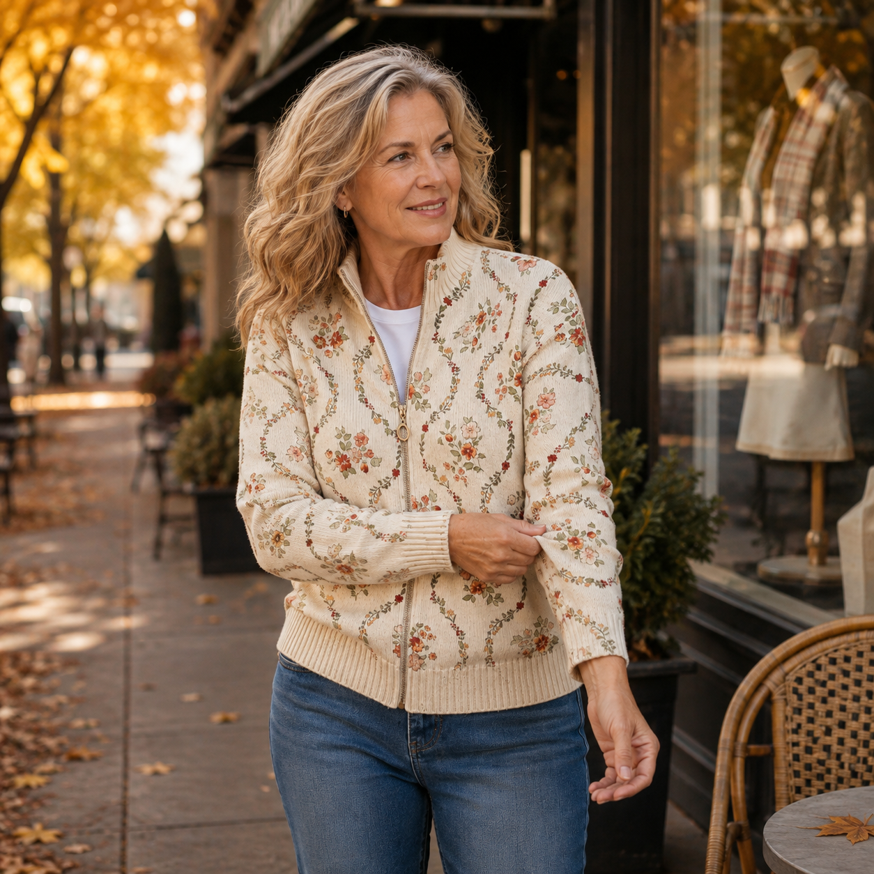 Danielle - cardigan de culoare crem cu un imprimeu floral delicat — imagine 3