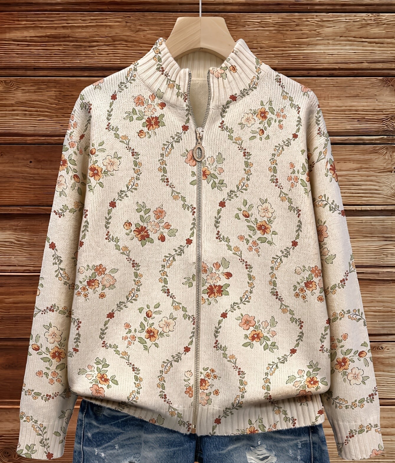 Danielle - cardigan de culoare crem cu un imprimeu floral delicat — imagine 4