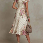 Daphne - rochie midi elegantă din satin cu imprimeu floral retro — imagine 3