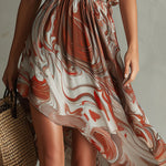 Dawn - Rochie midi din șifon cu imprimeu abstract, model boho, pe un umăr, cu imprimeu marmorat neregulat și petrecut — imagine 6
