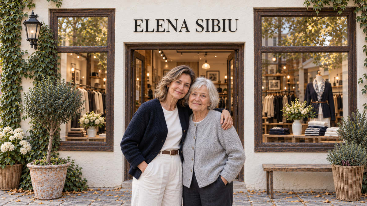 Elena Sibiu — mamă și fiică în fața boutique-ului