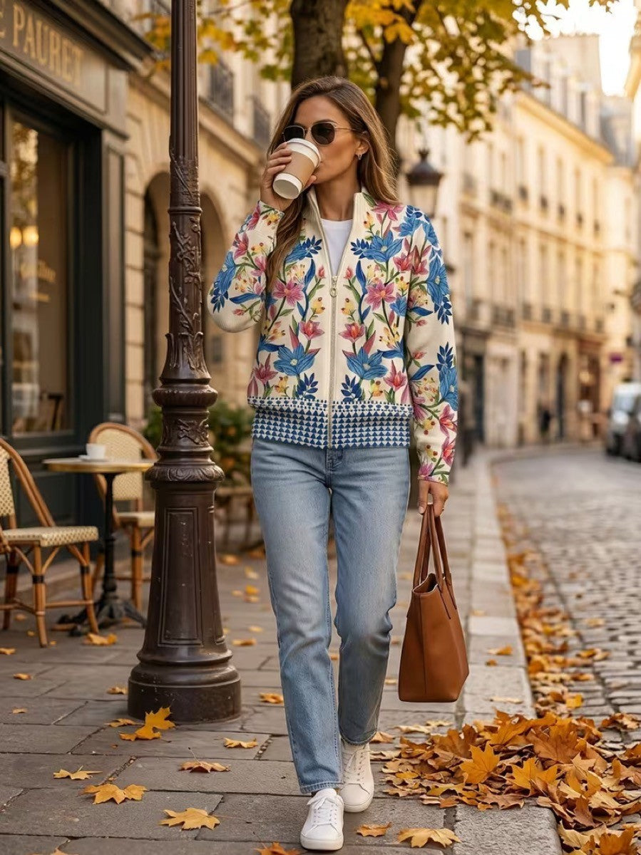 Cardigan cu fermoar, model floral de grădină botanică, Elise — imagine 2