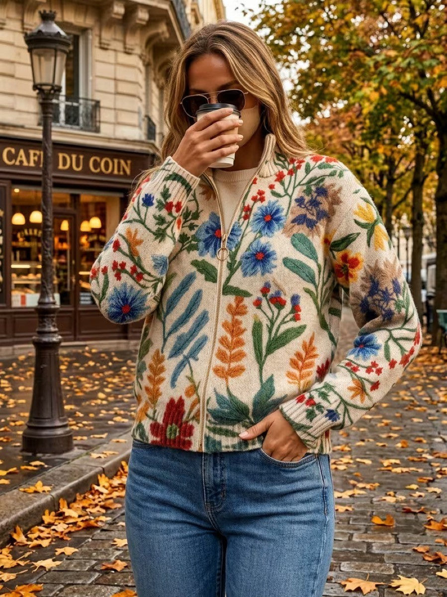 Cardigan cu fermoar, model floral de grădină botanică, Elise — imagine 3
