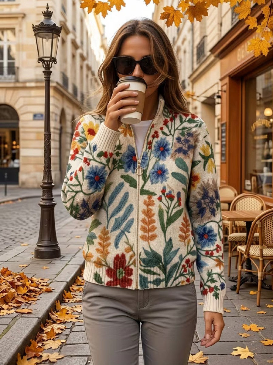 Cardigan cu fermoar, model floral de grădină botanică, Elise — imagine 6