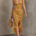 Emery - Rochie midi din șifon cu talie mulată, cu imprimeu floral și barete galben-roșii — imagine 2