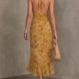 Emery - Rochie midi din șifon cu talie mulată, cu imprimeu floral și barete galben-roșii — imagine 3