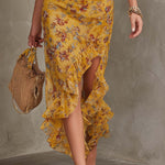 Emery - Rochie midi din șifon cu talie mulată, cu imprimeu floral și barete galben-roșii — imagine 5