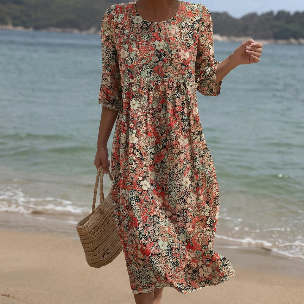Emma - rochie maxi cu decolteu rotund și model — imagine 1