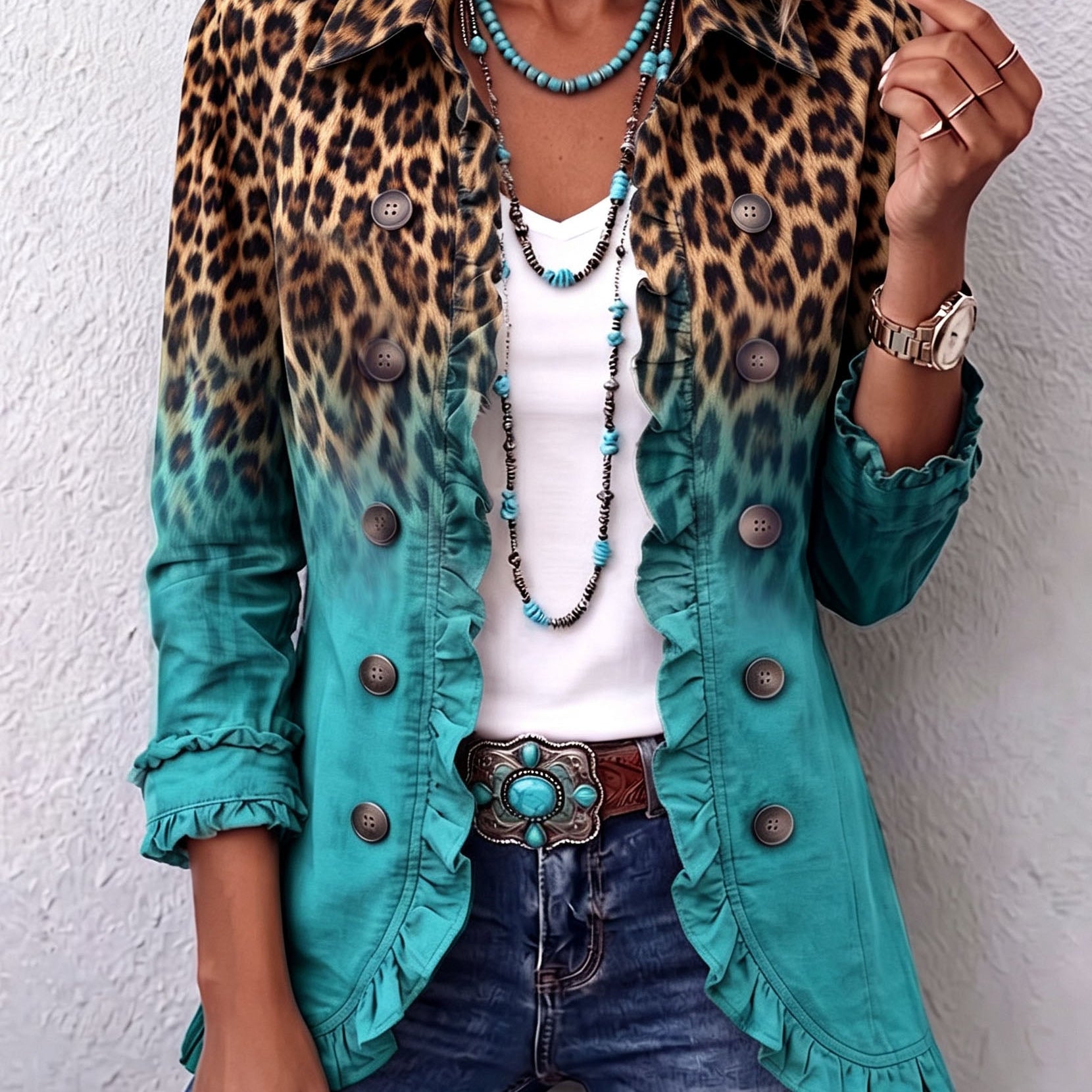 Emma - Sacou cu imprimeu leopard și model gradient, pliuri — imagine 1