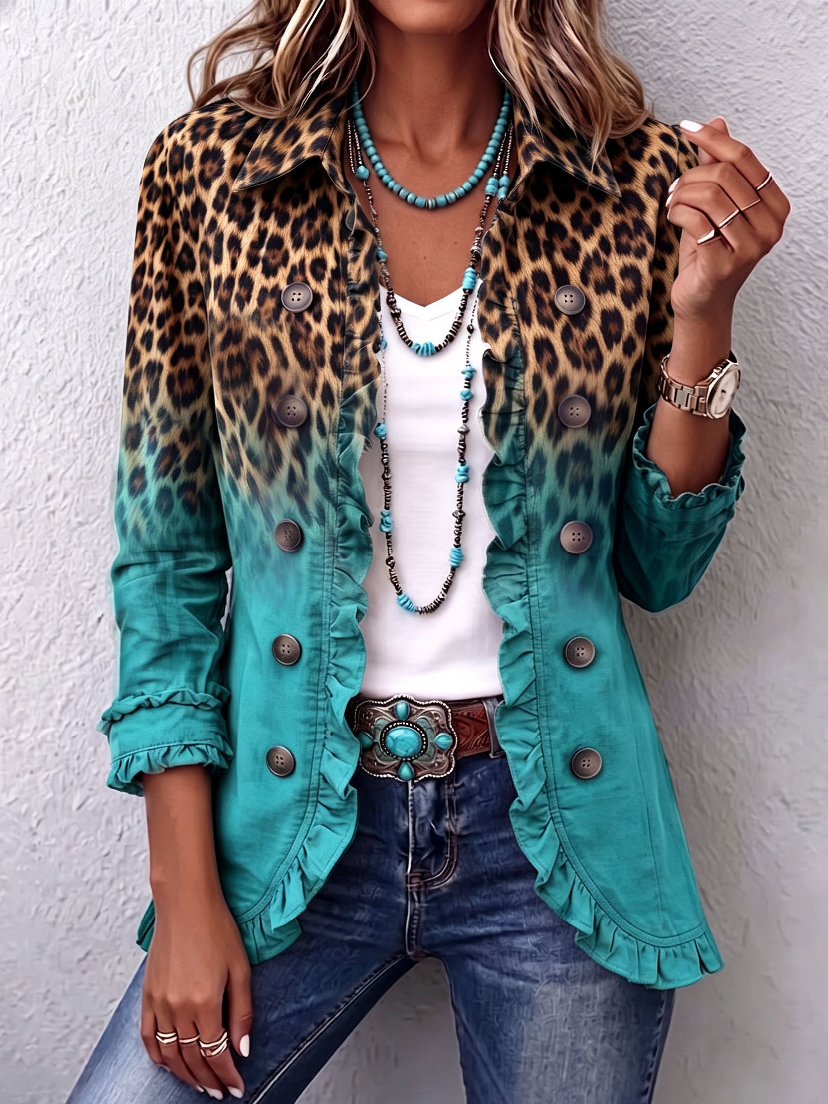 Emma - Sacou cu imprimeu leopard și model gradient, pliuri — imagine 1