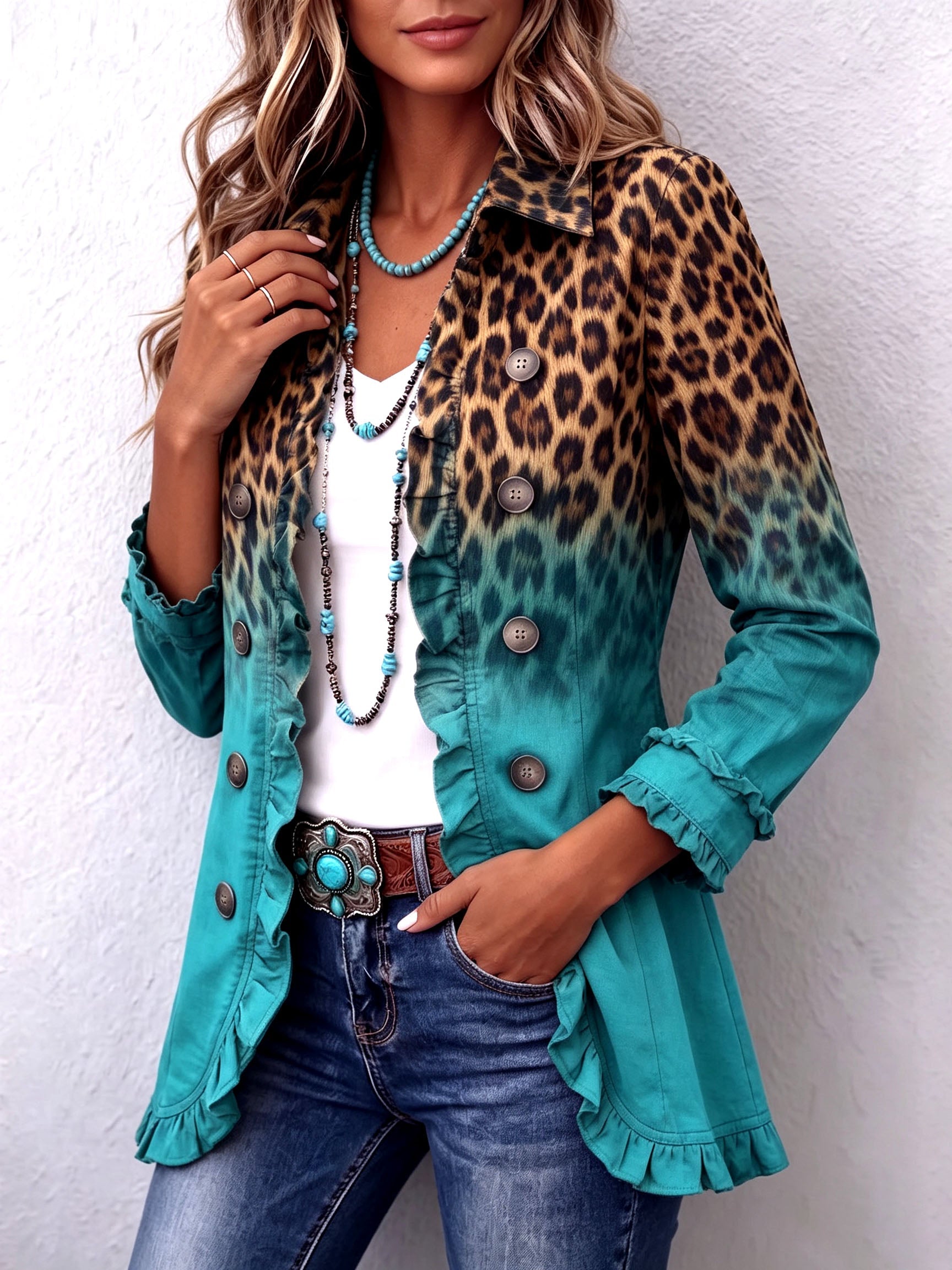 Emma - Sacou cu imprimeu leopard și model gradient, pliuri — imagine 2