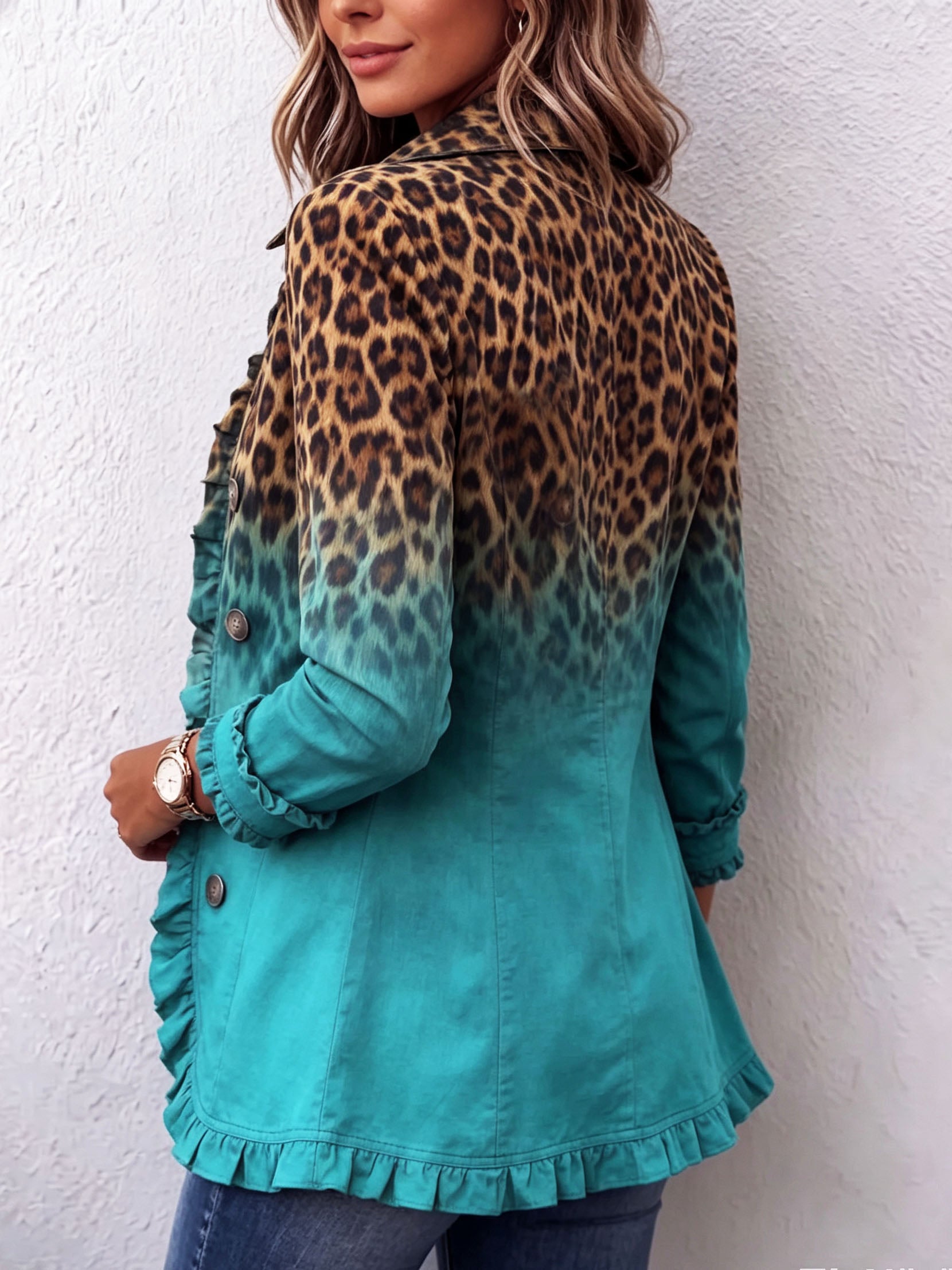 Emma - Sacou cu imprimeu leopard și model gradient, pliuri — imagine 4