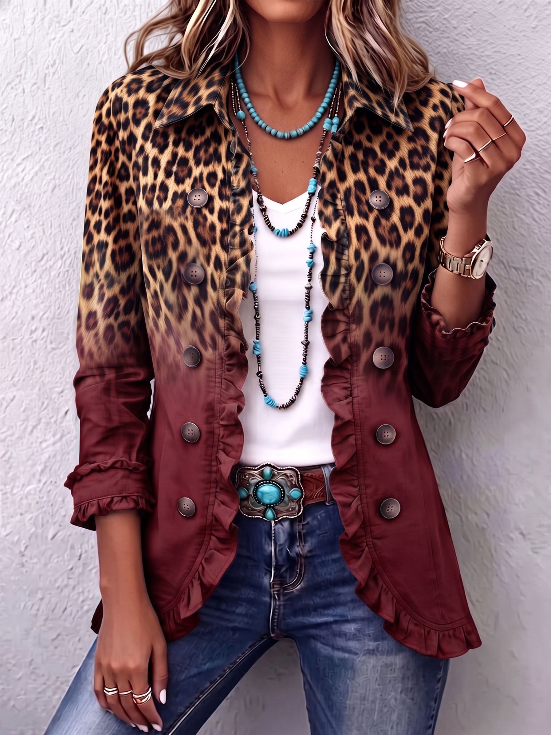 Emma - Sacou cu imprimeu leopard și model gradient, pliuri — imagine 5