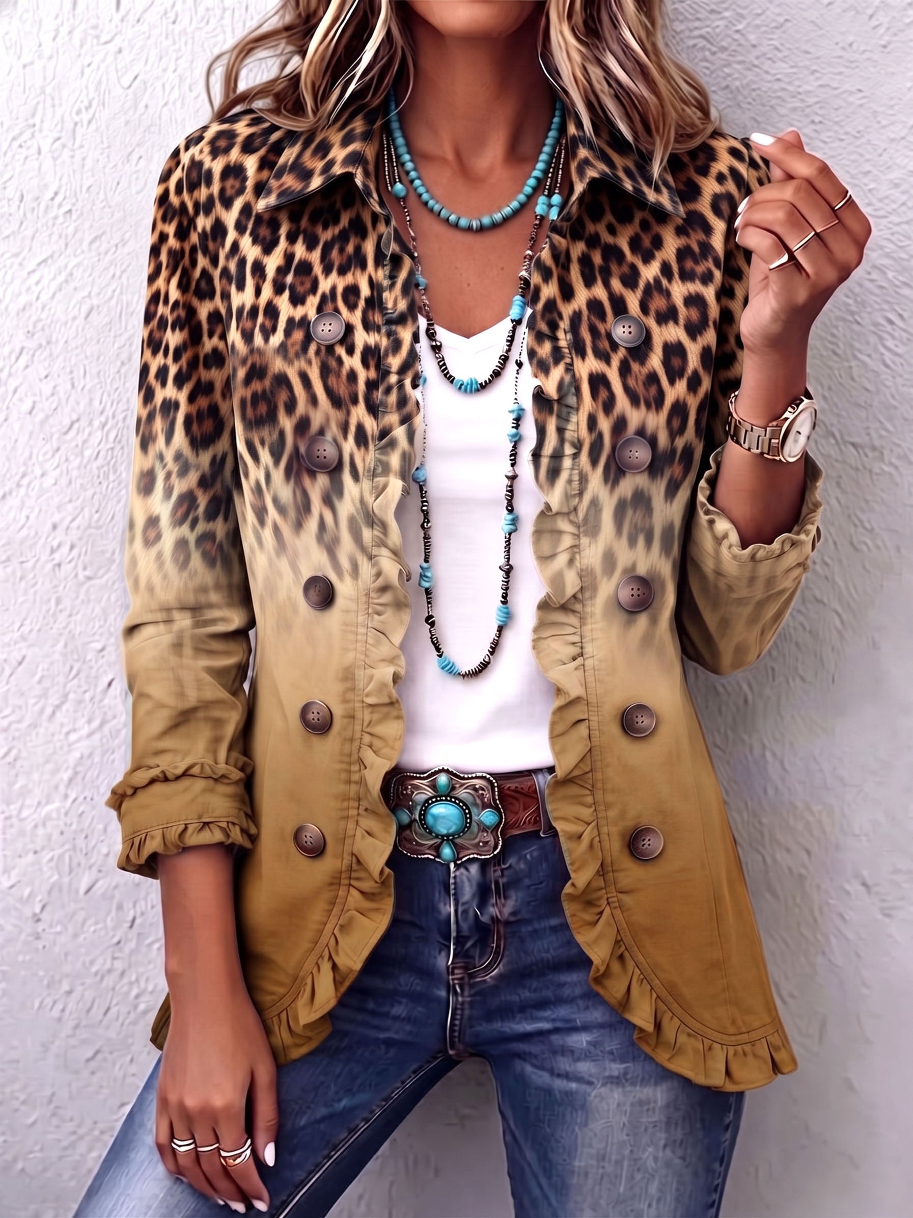 Emma - Sacou cu imprimeu leopard și model gradient, pliuri — imagine 6