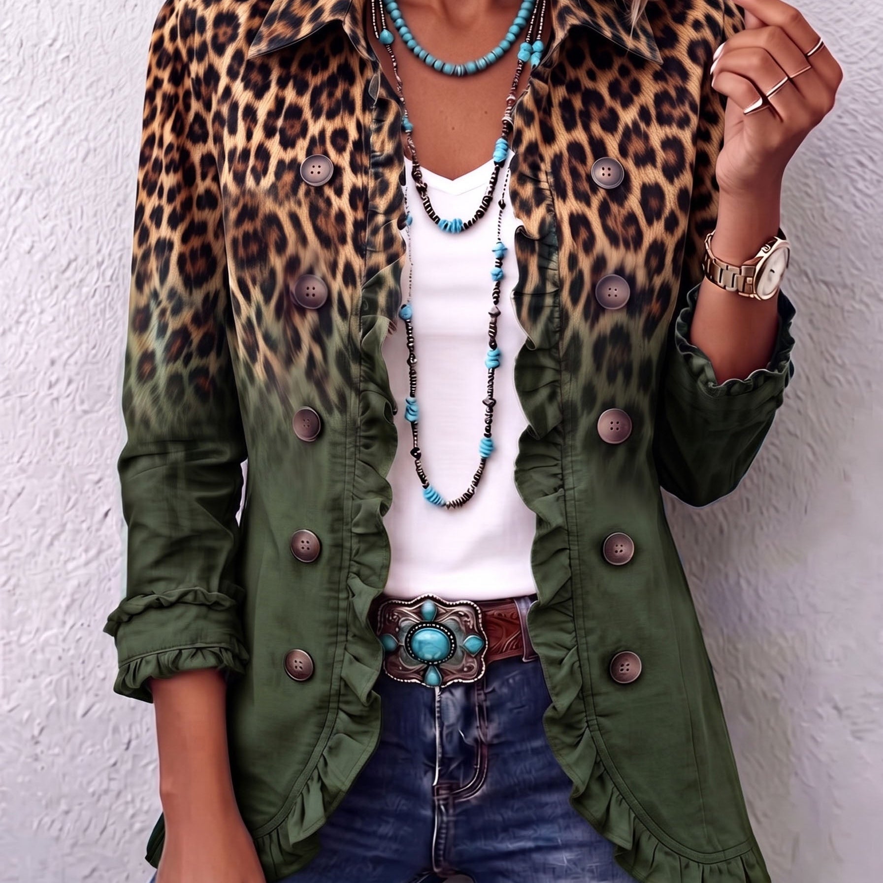 Emma - Sacou cu imprimeu leopard și model gradient, pliuri — imagine 7