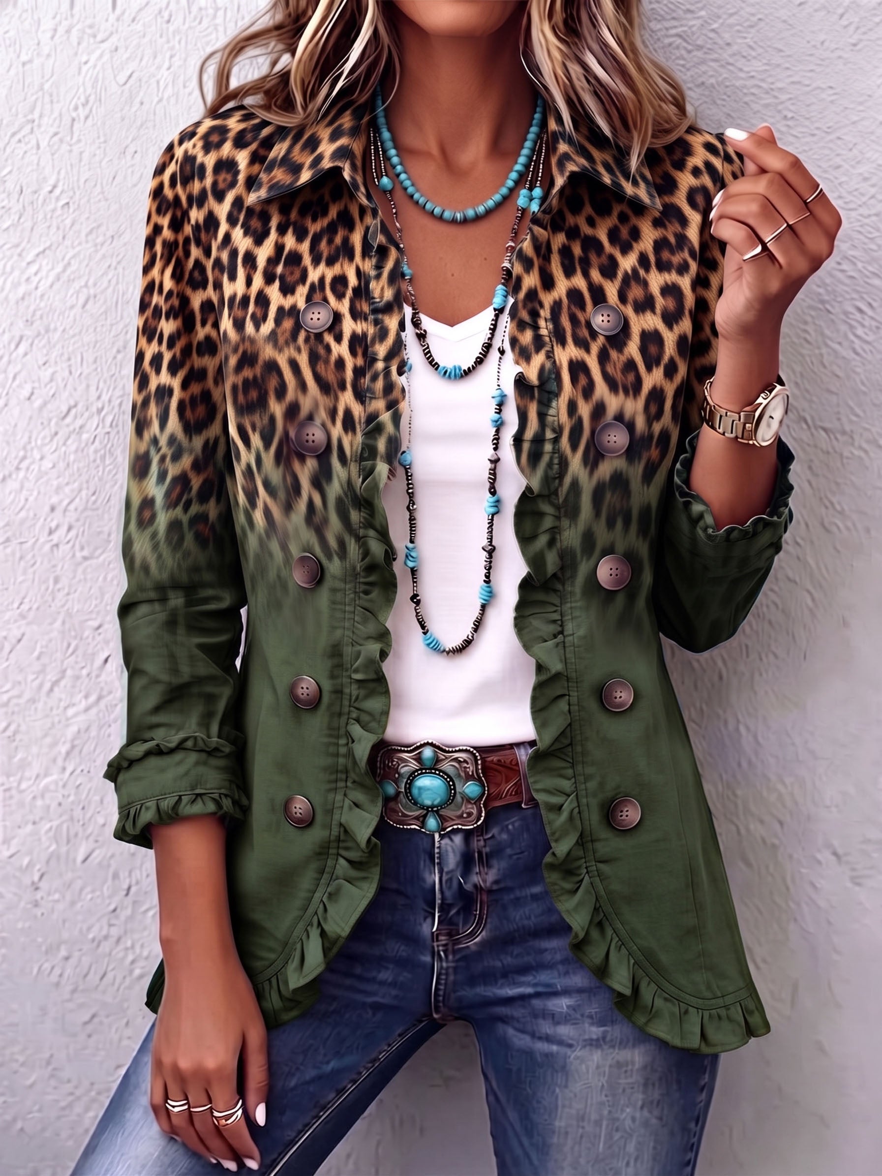 Emma - Sacou cu imprimeu leopard și model gradient, pliuri — imagine 7