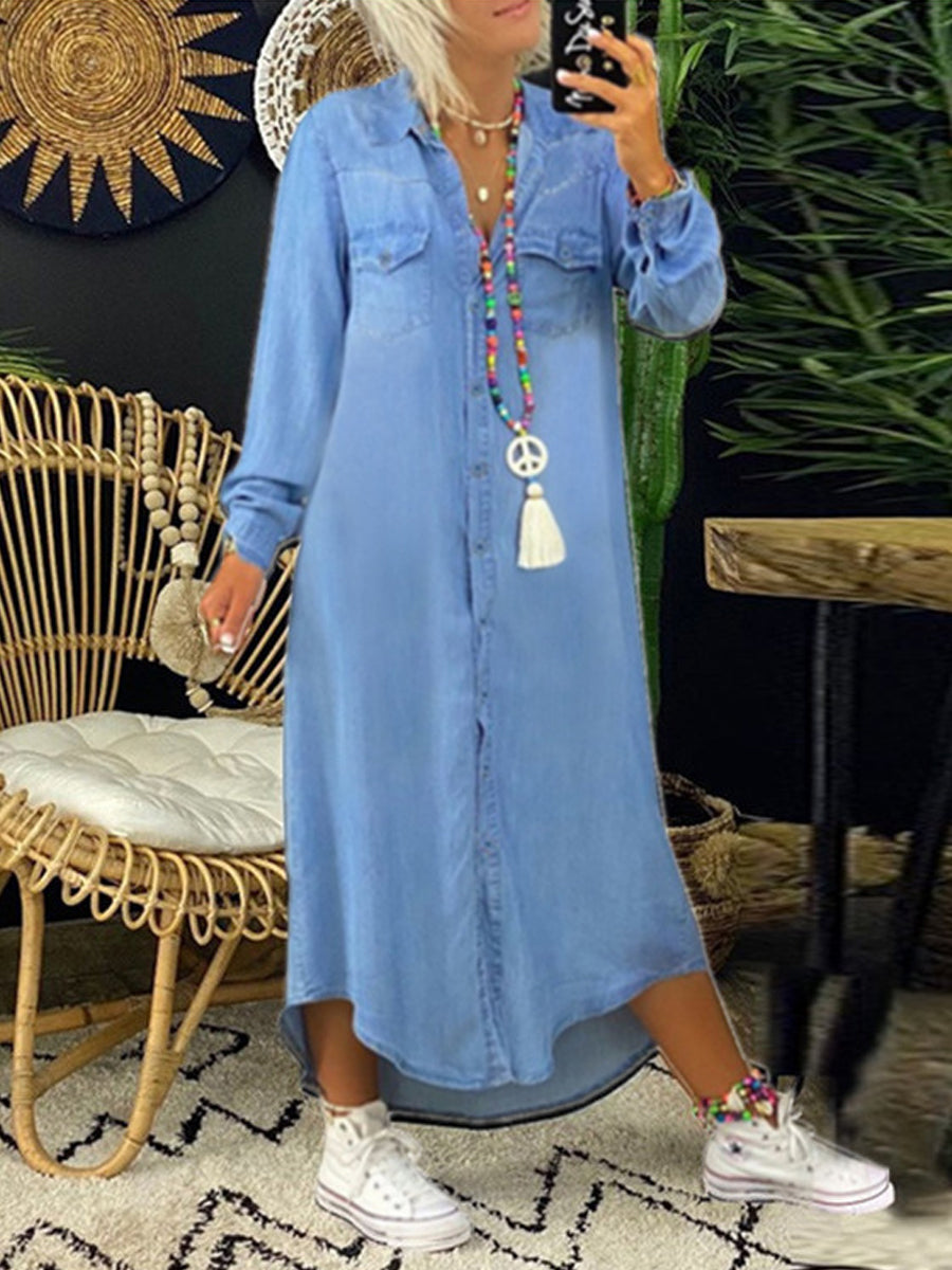 Erica - rochie lungă din denim, casual șic — imagine 3