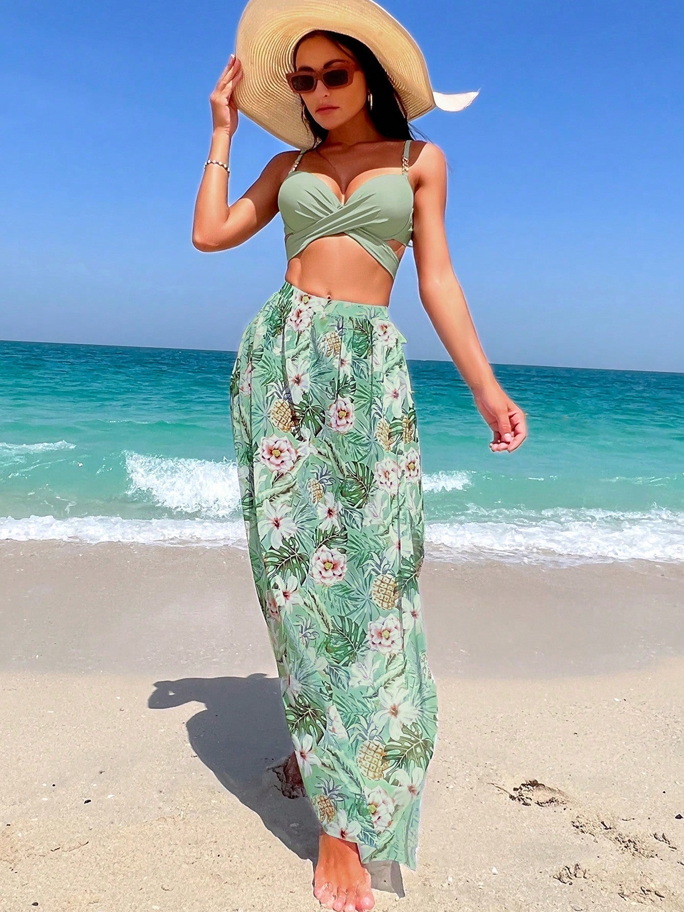 Set bikini cu talie înaltă Faith cu rochie de plajă asortată — imagine 6