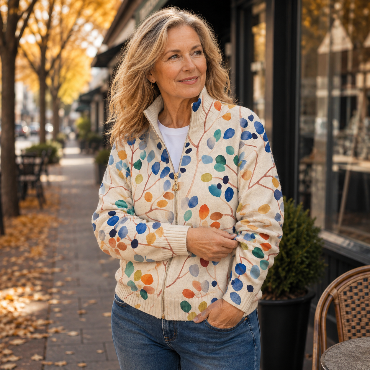 Fiona - Cardigan cu fermoar și imprimeu botanic cu frunze — imagine 2