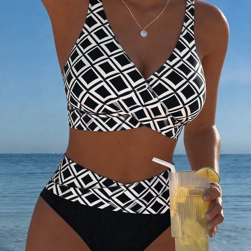 Fiona - Bikini din două piese cu sutien decupat și model cu romburi — imagine 4